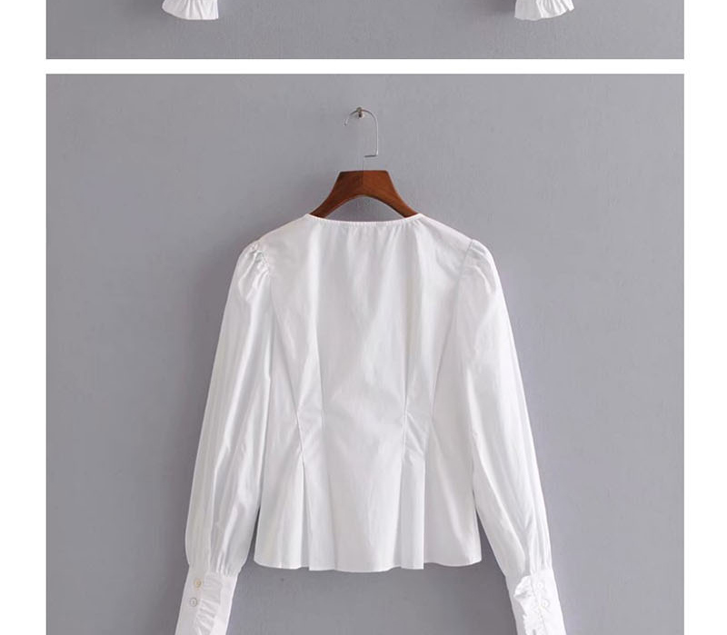 Fashion White Ruffled Pleated X-shirt,Blouses