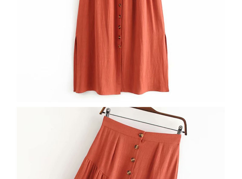 Fashion Orange Split High-waisted Single Breasted Skirt,Skirts