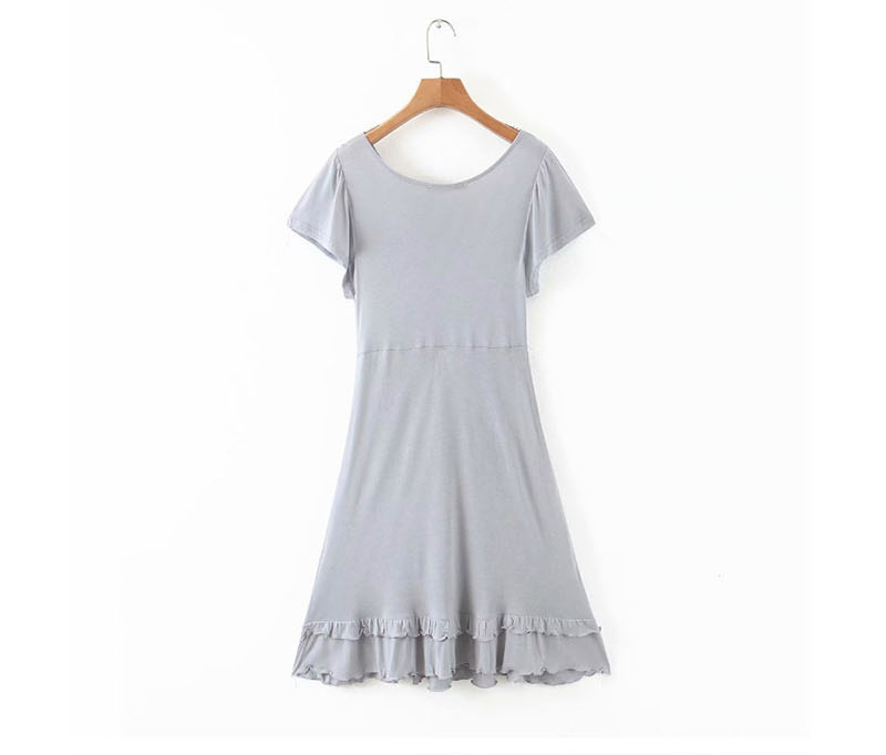 Fashion Gray Knitted Lace-up Ruffled Dress,Long Dress