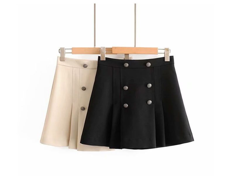 Fashion Beige Pleated Double-breasted Skirt,Skirts
