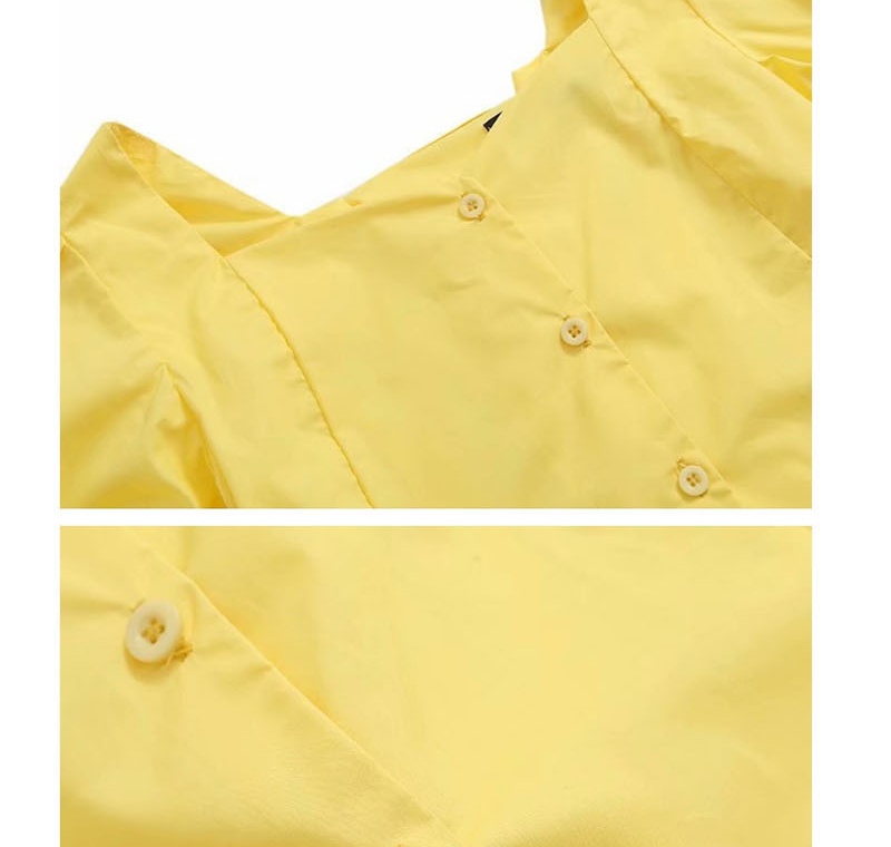 Fashion Yellow Square Collar Back Lace Up Puff Sleeve Shirt,Blouses