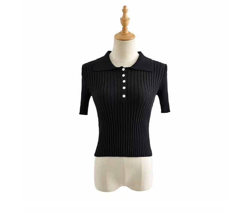 Fashion Khaki Polo Collar Short Knit T-shirt,Hair Crown
