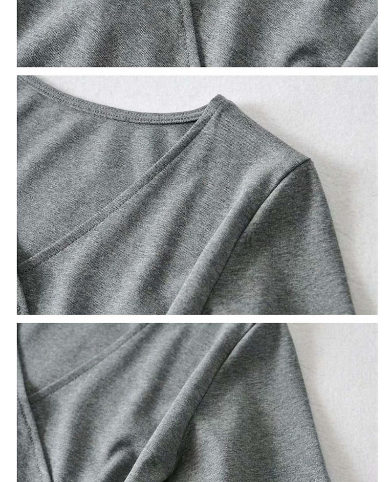 Fashion Gray V-neck Irregular Hem Pleated Dress,Mini & Short Dresses