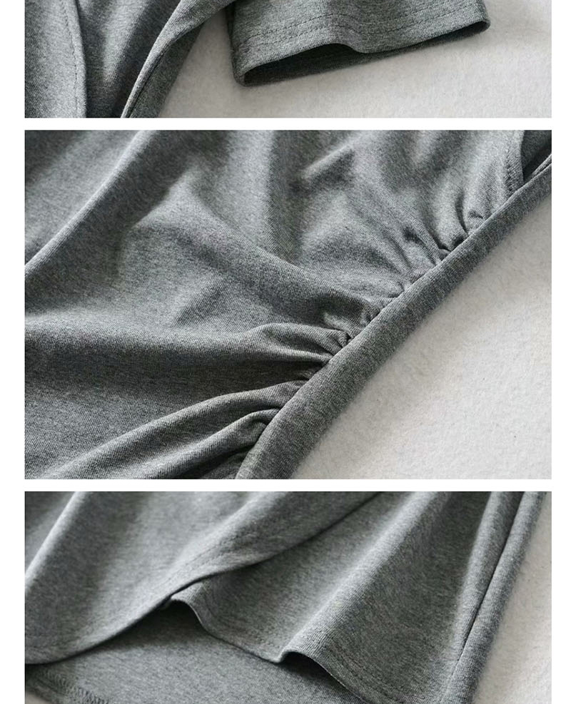 Fashion Gray V-neck Irregular Hem Pleated Dress,Mini & Short Dresses