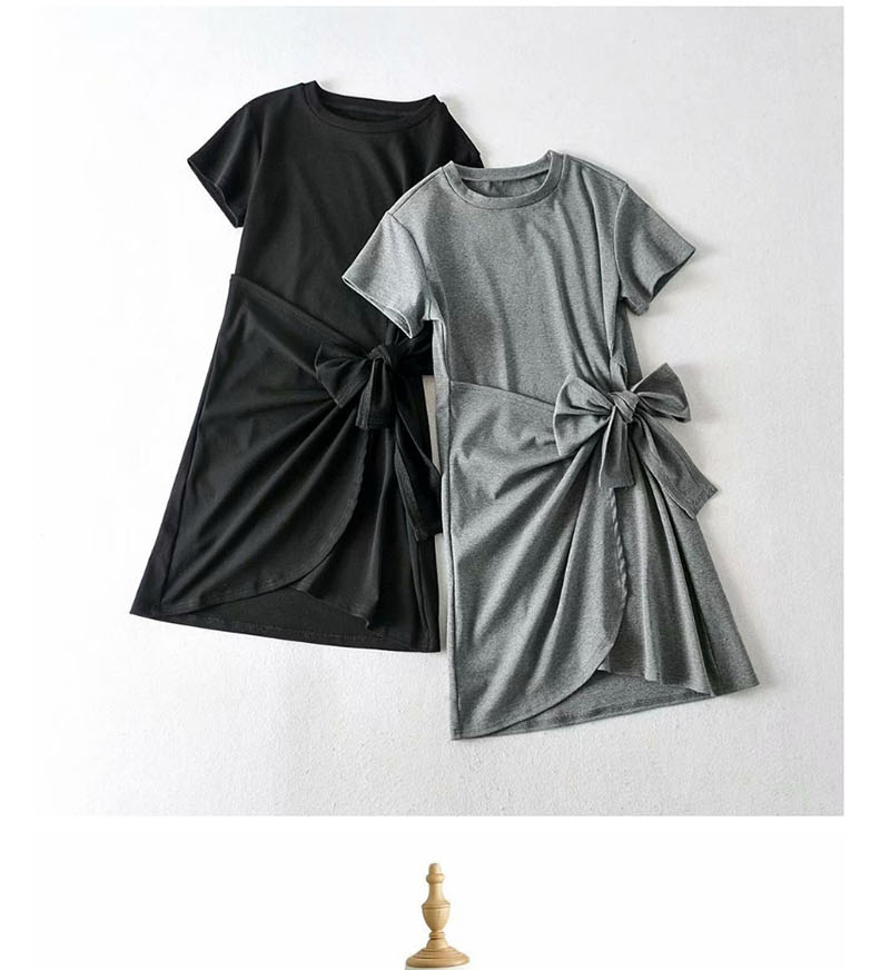 Fashion Gray Round Neck Dress With Irregular Hem,Mini & Short Dresses