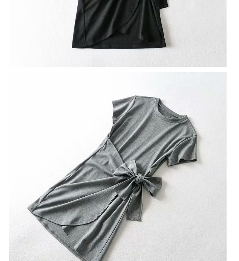 Fashion Gray Round Neck Dress With Irregular Hem,Mini & Short Dresses