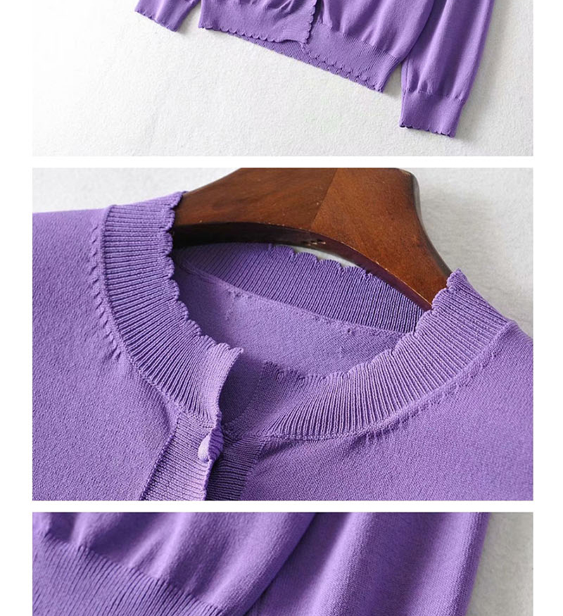 Fashion Purple Flower Panel Knitted Sweater Cardigan,Sweater
