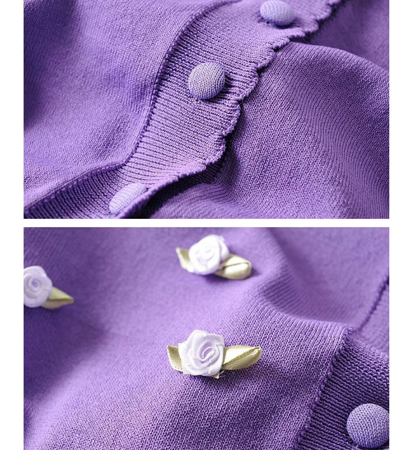 Fashion Purple Flower Panel Knitted Sweater Cardigan,Sweater