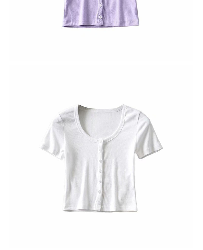 Fashion Taro Purple Threaded Single-breasted T-shirt Cardigan,Tank Tops & Camis