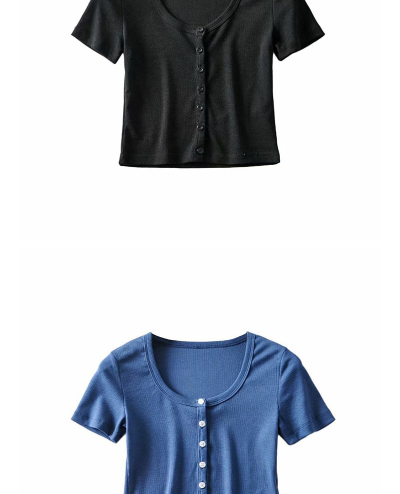 Fashion Haze Blue Threaded Single-breasted T-shirt Cardigan,Tank Tops & Camis