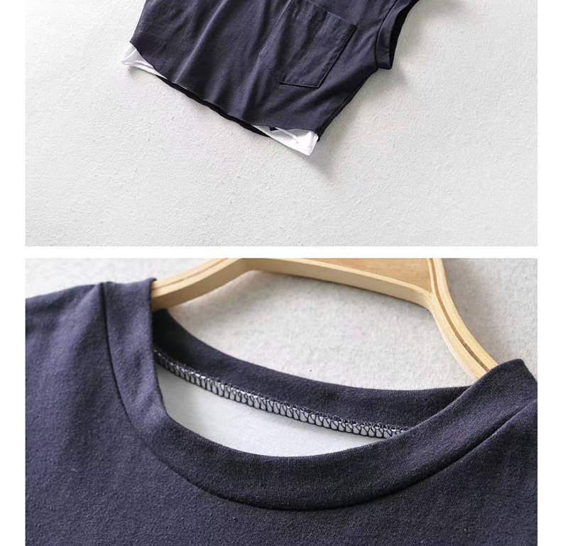 Fashion Navy Fake Two-piece T-shirt,Tank Tops & Camis