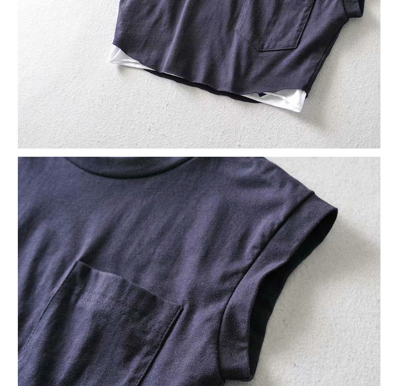 Fashion Navy Fake Two-piece T-shirt,Tank Tops & Camis