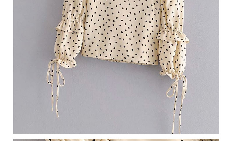Fashion Apricot Polka Dot Elastic Ruffled Lace Up Shirt,Tank Tops & Camis