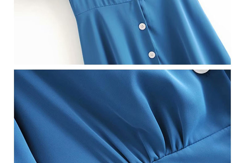 Fashion Blue Pleated Contrast Collar Pleated Dress,Mini & Short Dresses