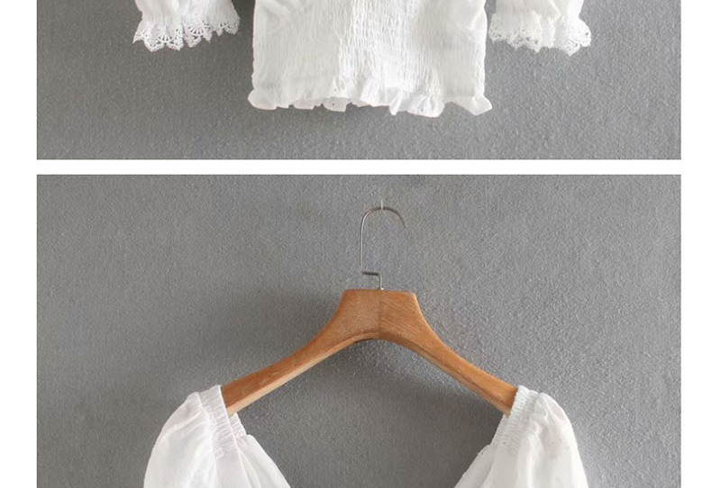 Fashion White Lace-paneled Embroidered Lace V-neck Cotton Shirt,Tank Tops & Camis