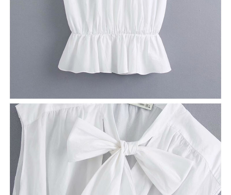 Fashion White Bow Pleated Poplin Shirt,Tank Tops & Camis