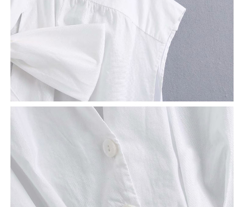 Fashion White Bow Pleated Poplin Shirt,Tank Tops & Camis