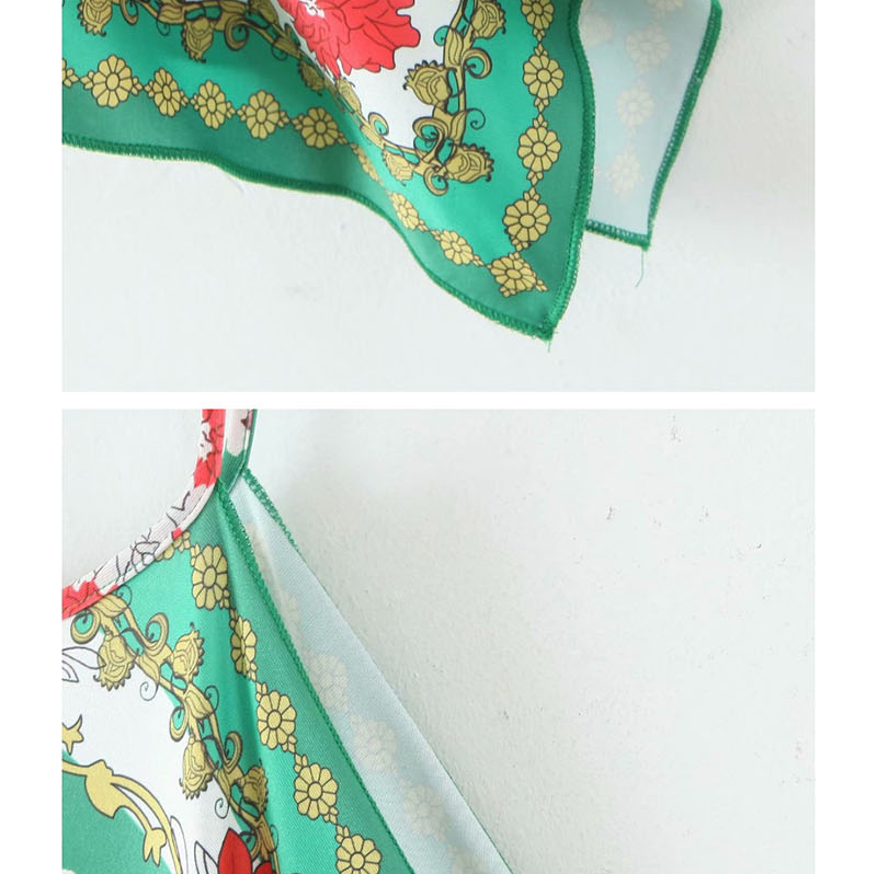 Fashion Green Flower Print Halter Top,Tank Tops & Camis