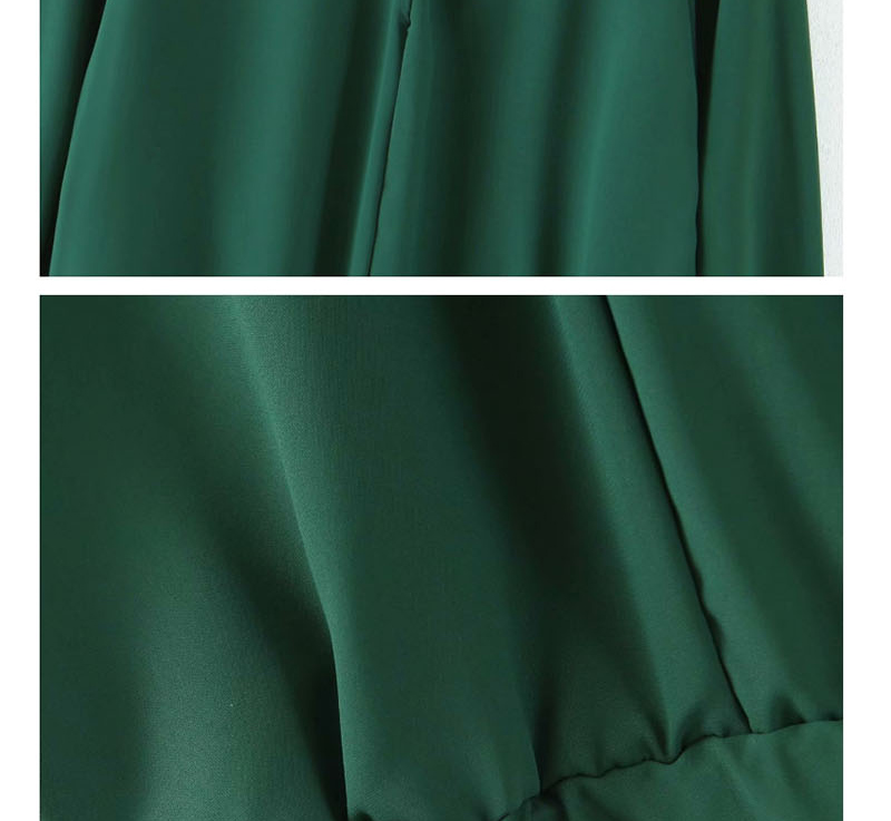 Fashion Dark Green Lapel Elastic Waist Shirt,Tank Tops & Camis