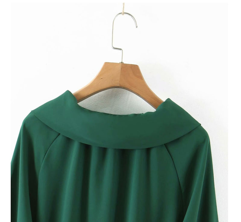 Fashion Dark Green Lapel Elastic Waist Shirt,Tank Tops & Camis