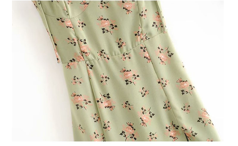 Fashion Green Flower Print Camisole Dress,Long Dress