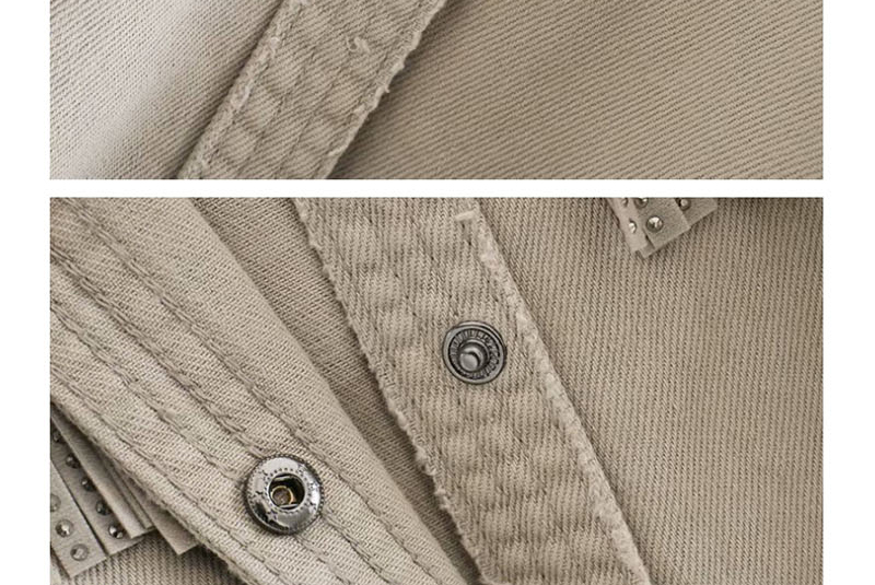 Fashion Khaki Washed Fringed Denim Jacket,Coat-Jacket