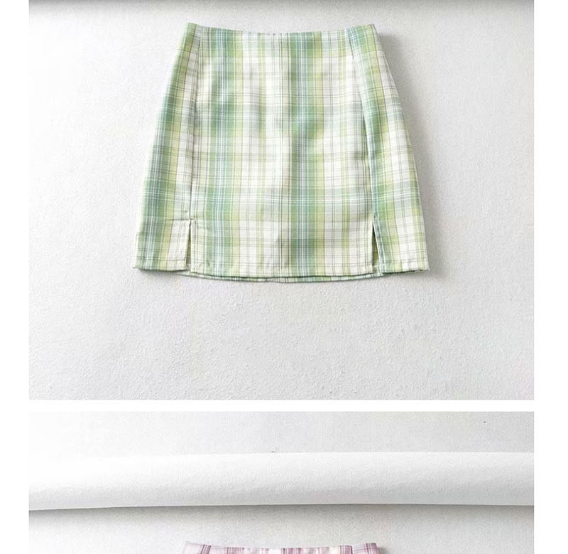 Fashion Green Plaid Plaid Printed Split Skirt,Skirts