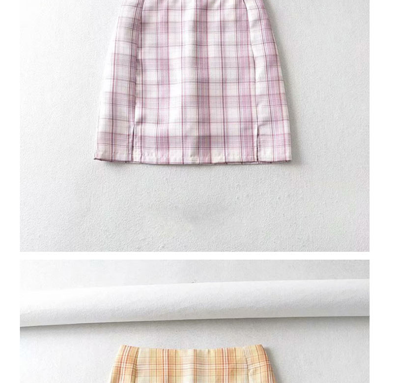 Fashion Pink Plaid Plaid Printed Split Skirt,Skirts