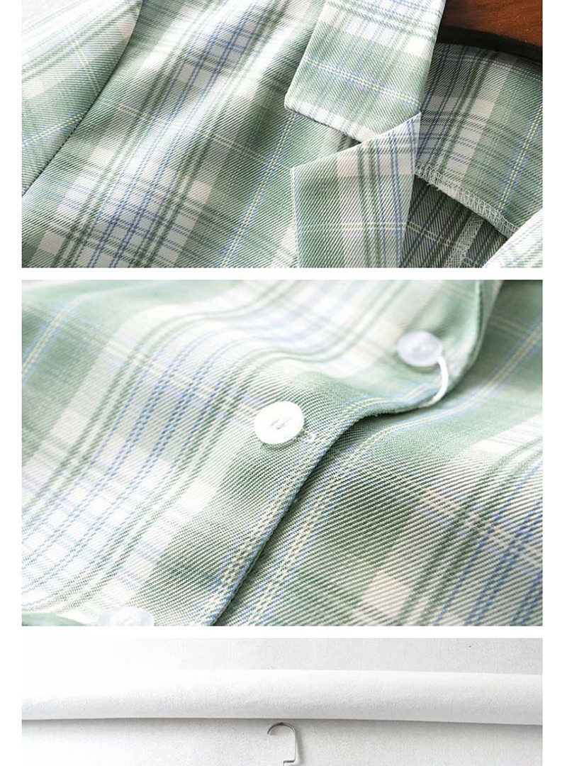 Fashion Card Blue Lattice Plaid Printed Short Sleeve Lapel Shirt,Tank Tops & Camis