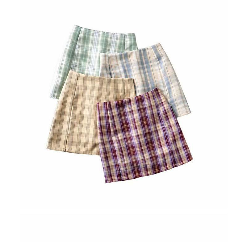 Fashion Fuchsia Check Print Skirt,Skirts