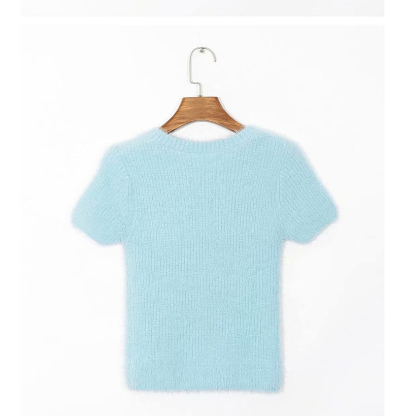 Fashion Blue Furry Stitch Knitted Sweater,Tank Tops & Camis
