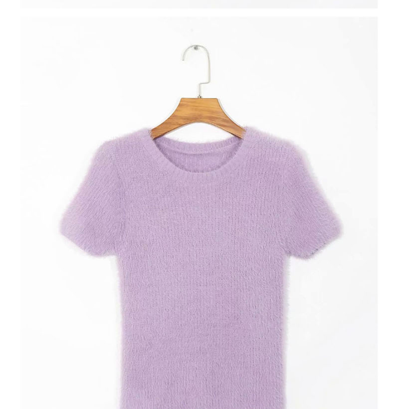 Fashion Purple Furry Stitch Knitted Sweater,Tank Tops & Camis