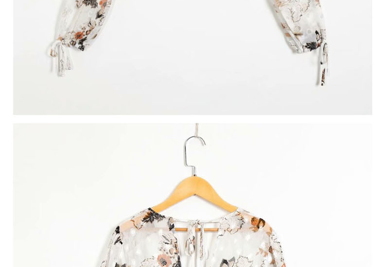 Fashion White Flower Print Shirt,Tank Tops & Camis
