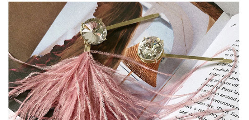Fashion Pink Fringed Feather Crystal Gem Hair Clip,Hairpins