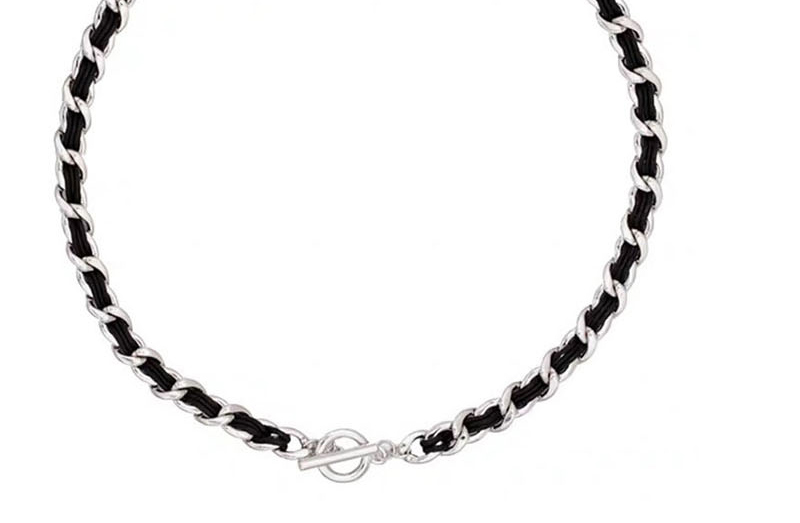 Fashion Black Leather Braided Fine Chain Necklace,Chains