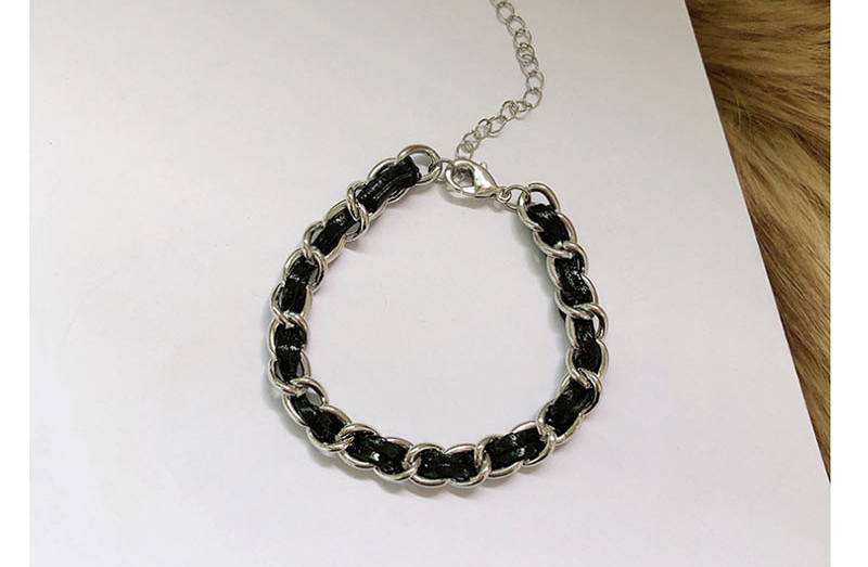 Fashion Black Leather Braided Fine Chain Necklace,Chains