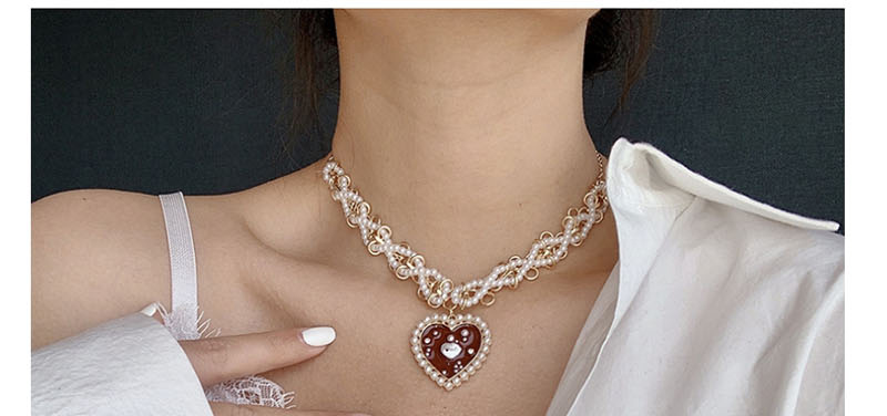 Fashion Red Weaving Pearl Love Necklace,Pendants