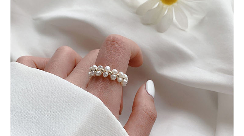 Fashion White D Natural Freshwater Pearl Stretch Woven Ring,Fashion Rings