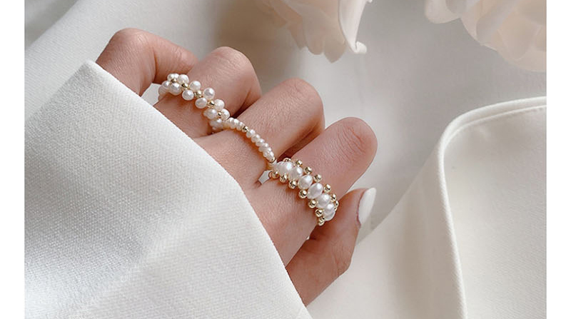 Fashion White D Natural Freshwater Pearl Stretch Woven Ring,Fashion Rings