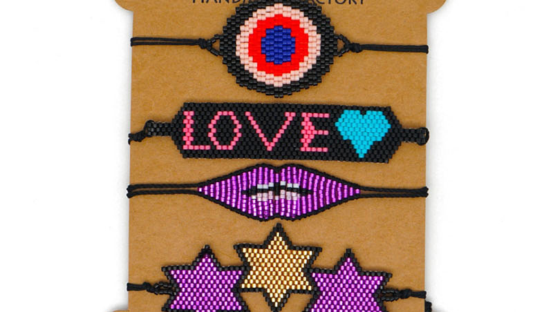 Fashion Suit Color Hexagon Star Ribbon Love Tassel Rice Bead Braided Leopard Bracelet,Beaded Bracelet