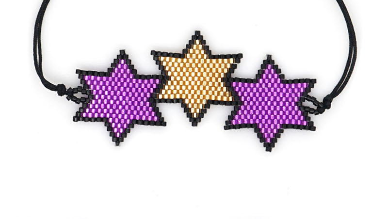 Fashion Purple Hexagon Star Ribbon Love Tassel Rice Bead Braided Leopard Bracelet,Beaded Bracelet