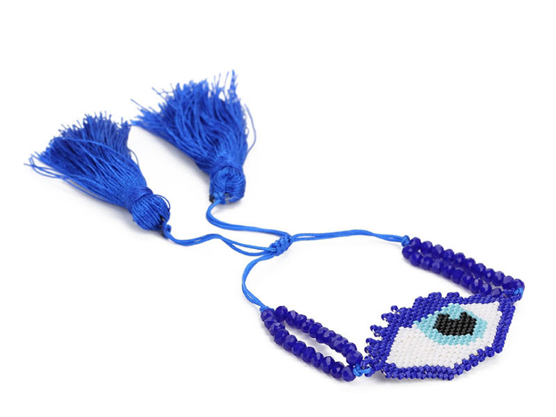 Fashion Suit Blue Eye Crystal Tassel Rice Bead Braided Leopard Bracelet,Beaded Bracelet
