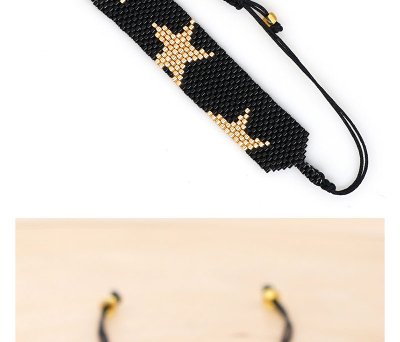 Fashion Black Rice Bead Woven Love Stud Pentagram Bracelet,Beaded Bracelet