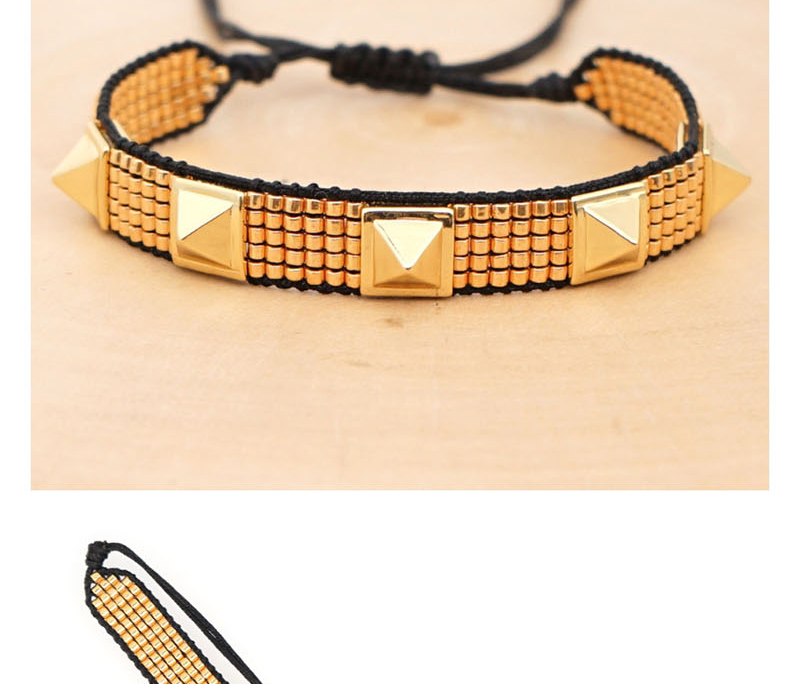 Fashion Black Rice Bead Woven Love Stud Pentagram Bracelet,Beaded Bracelet