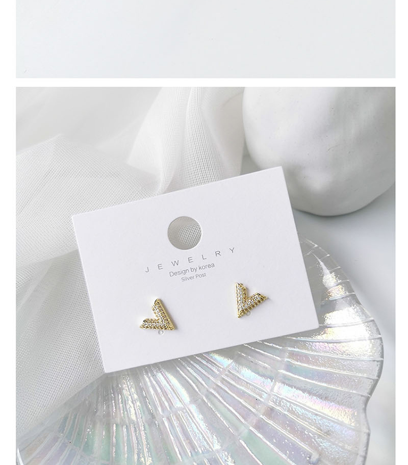 Fashion Golden  Silver Pin Zircon V-shaped Stud Earrings,Stud Earrings