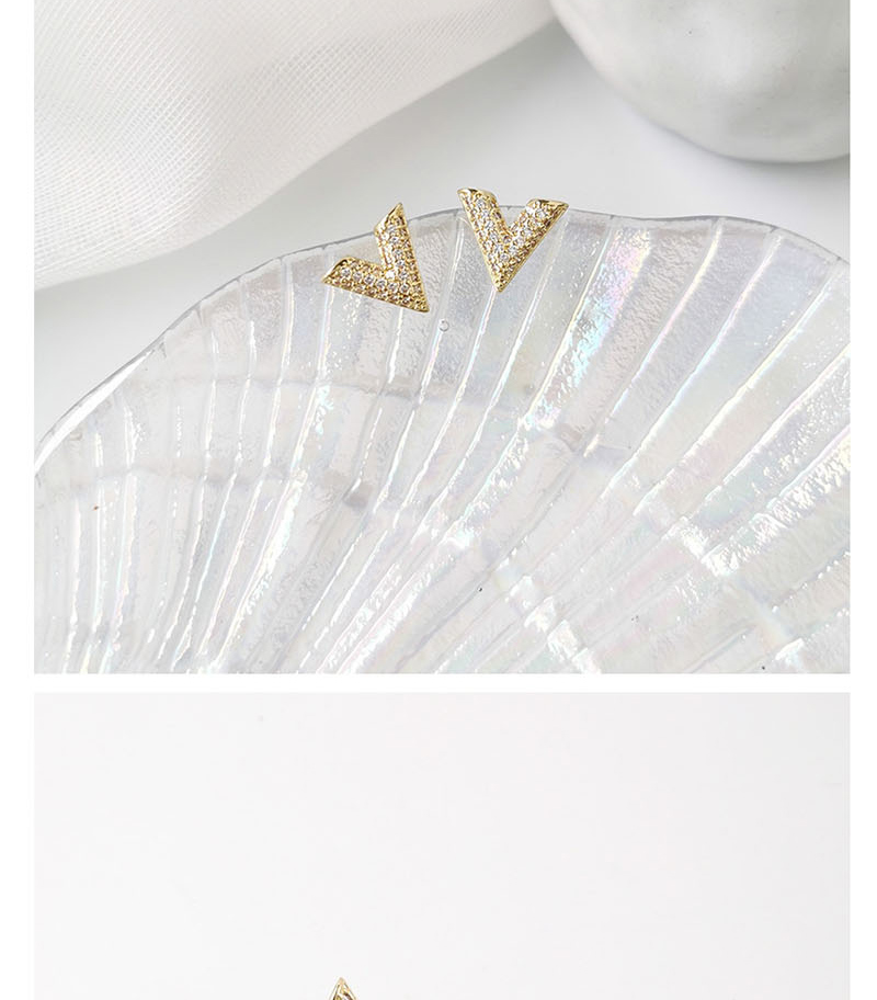 Fashion Golden  Silver Pin Zircon V-shaped Stud Earrings,Stud Earrings