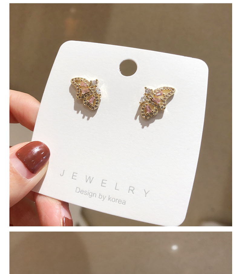 Fashion Pink Zircon  Silver Needle Hollow Butterfly Wing Earrings,Stud Earrings