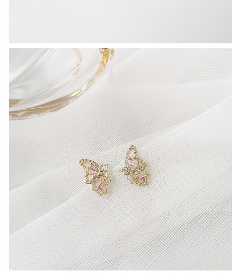 Fashion Pink Zircon  Silver Needle Hollow Butterfly Wing Earrings,Stud Earrings