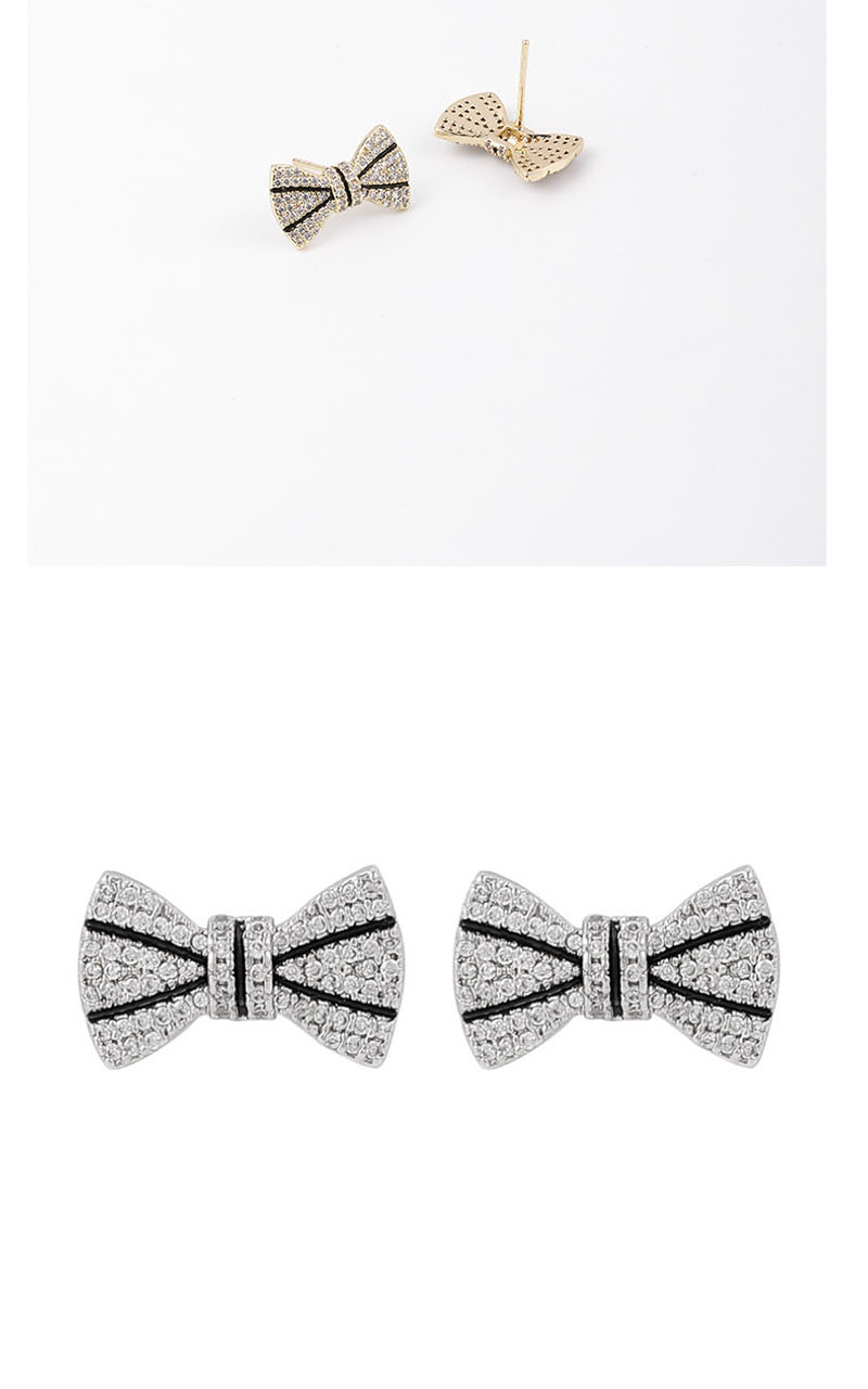 Fashion Silver  Silver Pin Zircon Bow Stud Earrings,Stud Earrings