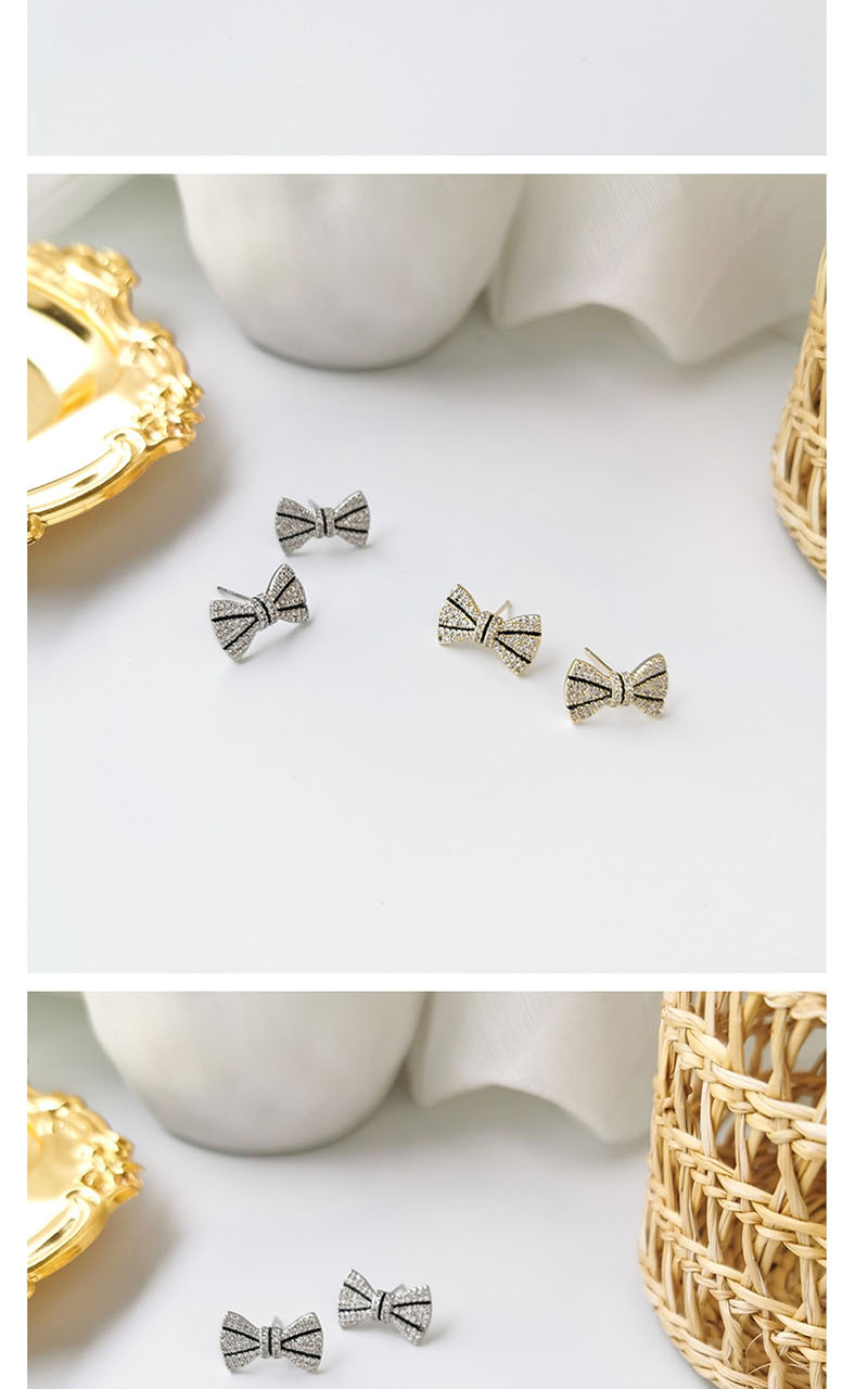 Fashion Silver  Silver Pin Zircon Bow Stud Earrings,Stud Earrings